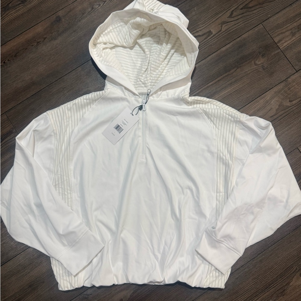Thrive Societe 1/2 Zip Bubble Hoodie White Textured Athleisure NWT L